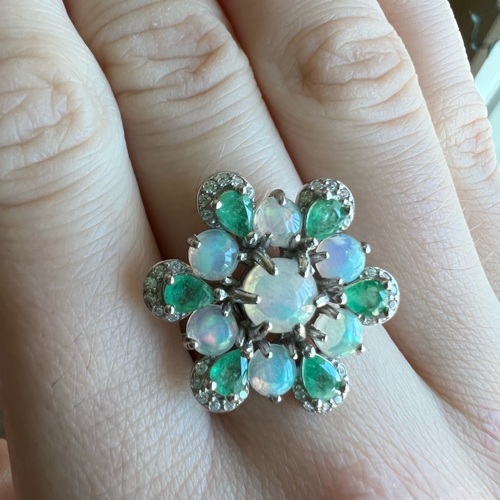 Sterling Silver Opal Statement Ring Sz 7